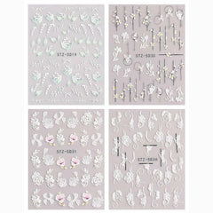 3D Embossed Spring Flower Nail Art Decals 5D Colorful Summer Floral Supplies