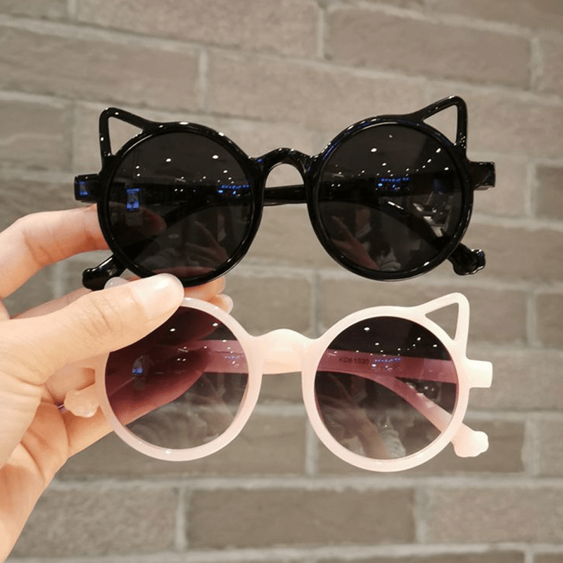 Girl's Round Frame Cat Ears Sunglasses Summer Party Seaside Glasses