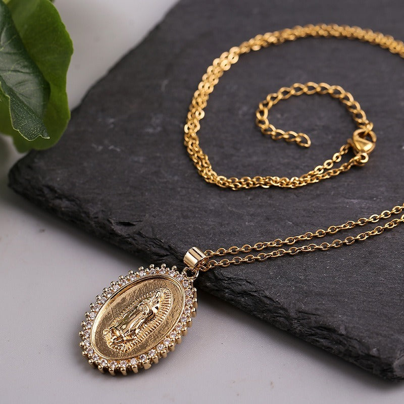 Girl's Lucky Virgin Mary Pendant Necklace Christian Jewelry