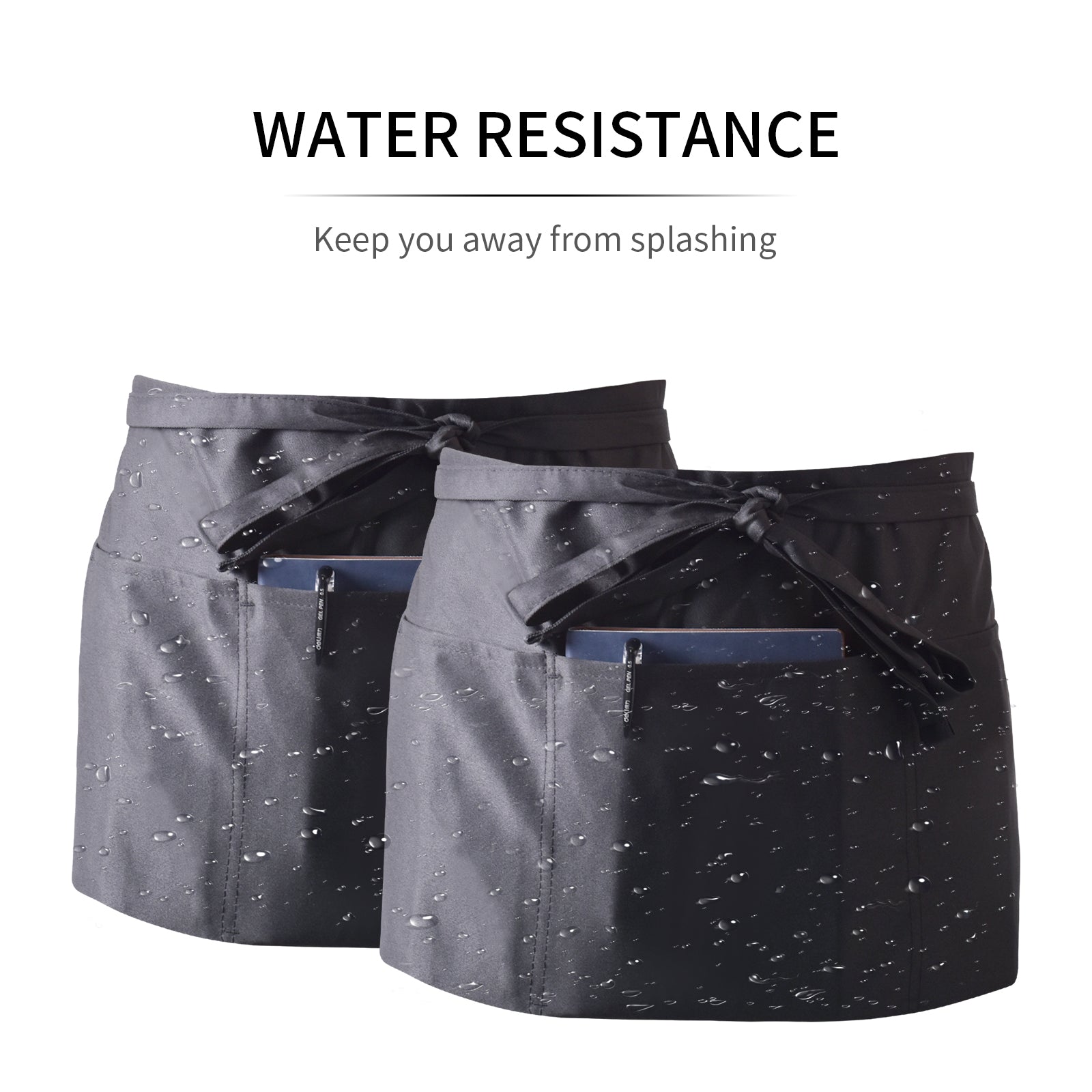 Waterproof Front Tie Cooking Apron 3 Pocket Waist Apron for Men Women