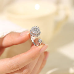 Fashionable Flower Inlaid Zircon Opening Ring for Banquets & Weddings