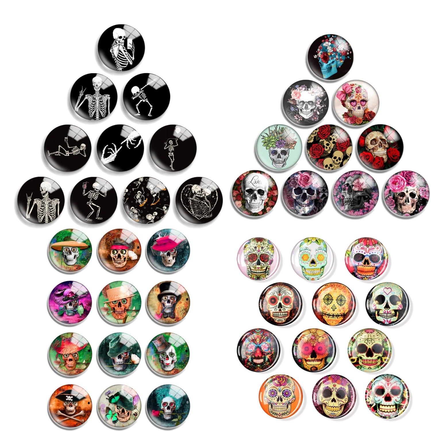 12pcs Halloween Skull Glass Refrigerator Magnets