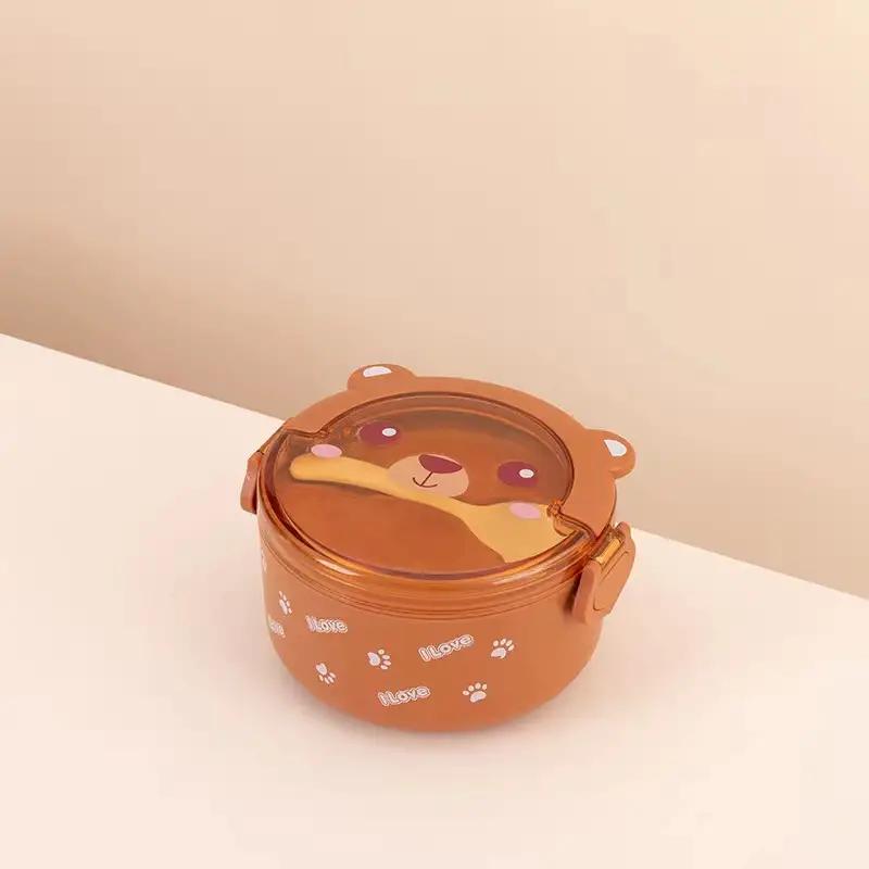 Cartoon Double Layer Lunch Box for Students & Workers, Leakproof Food Container