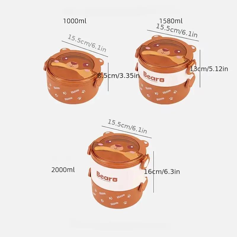 Cartoon Double Layer Lunch Box for Students & Workers, Leakproof Food Container
