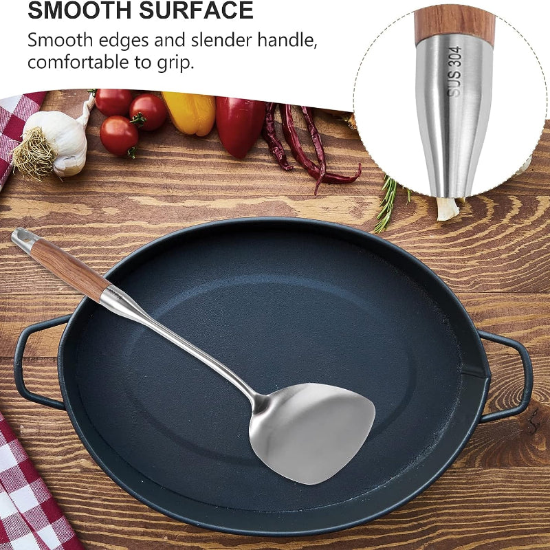 Stainless Steel Wok Spatula W/ Wooden Handle Cooking Shovel