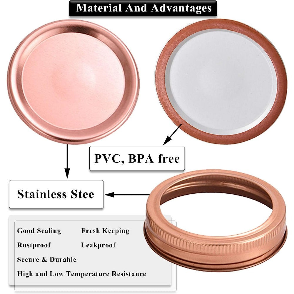 24 Pcs Split Type Leak Proof Mason Jar Lids & Rings - Stainless Steel