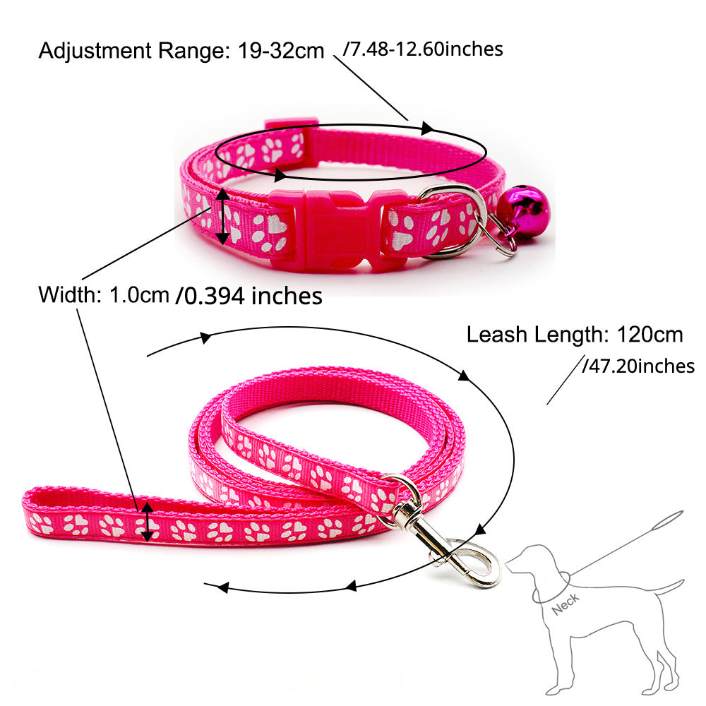 Paw Pattern Pet Collar & Leash Set for Outdoor