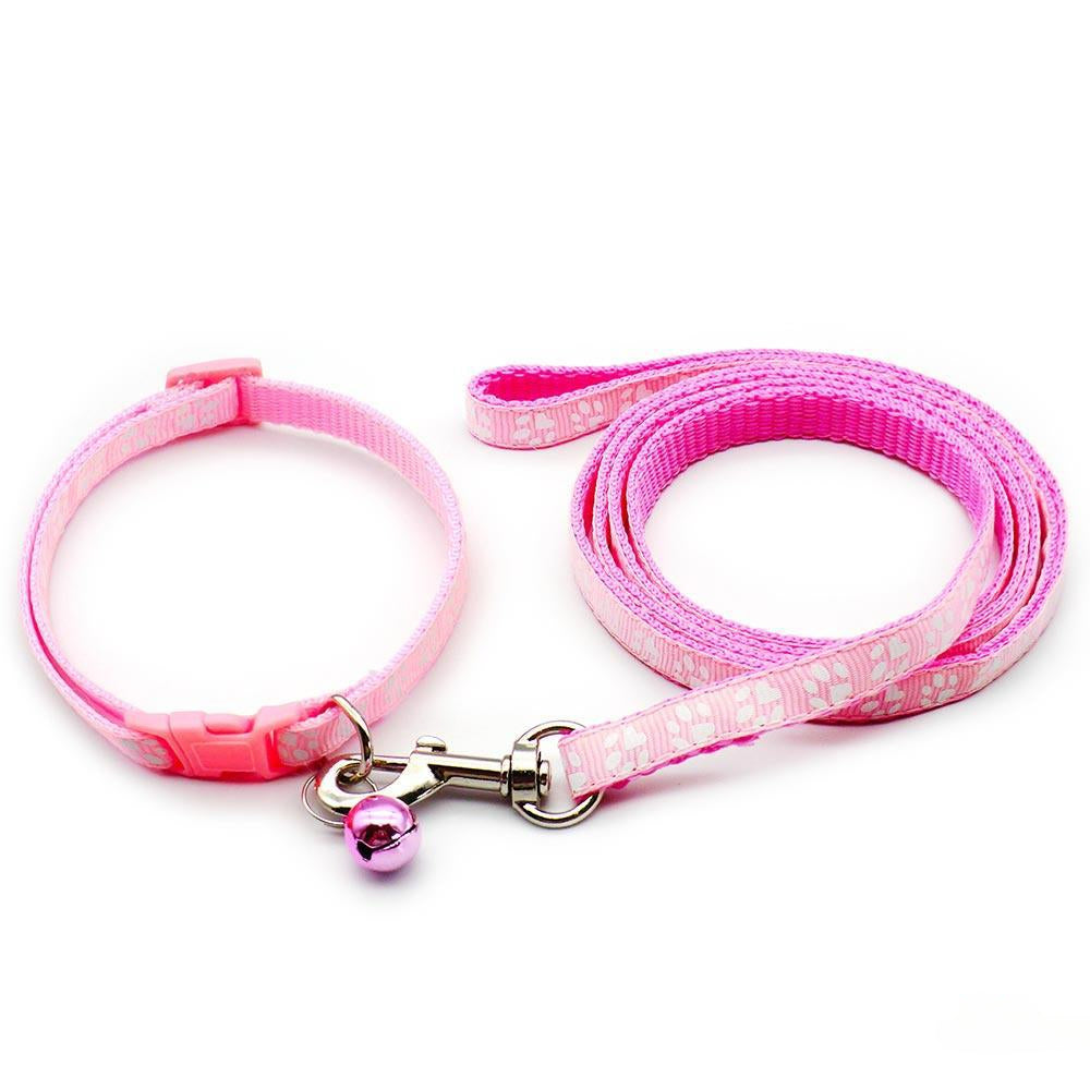 Paw Pattern Pet Collar & Leash Set for Outdoor