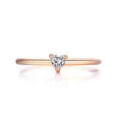 Girl's Copper Heart Zircon Ring Wedding Engagement Jewelry