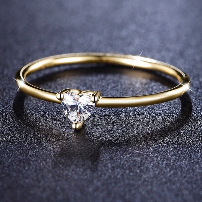 Girl's Copper Heart Zircon Ring Wedding Engagement Jewelry