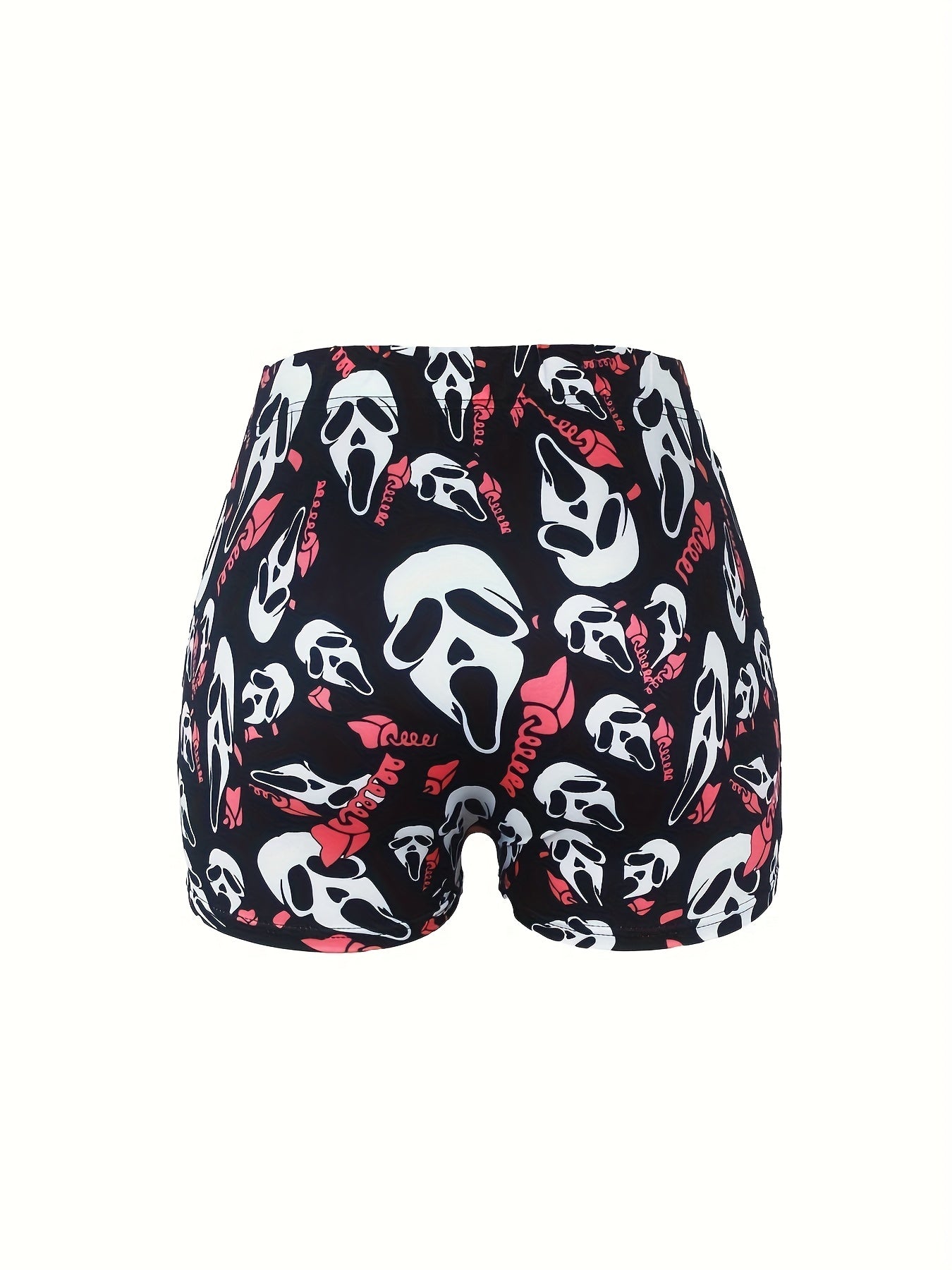  Halloween Shorts Women's Plus Funny Skull Print Elastic High Rise