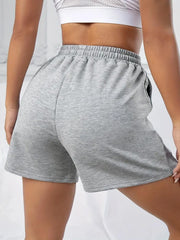  Gingham Heart & Letter Print Sports Shorts with Pockets