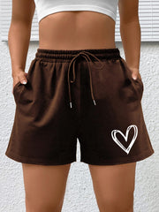  Heart Print High Rise Shorts w/Pockets