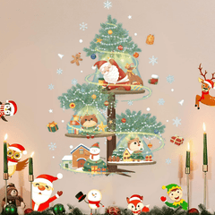 Christmas Decoration Stickers Snowman Wreath Xmas Year Door Wall Decor