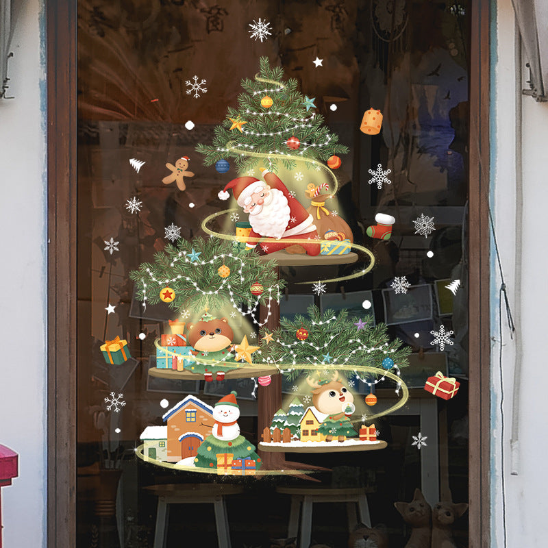 Christmas Decoration Stickers Snowman Wreath Xmas Year Door Wall Decor