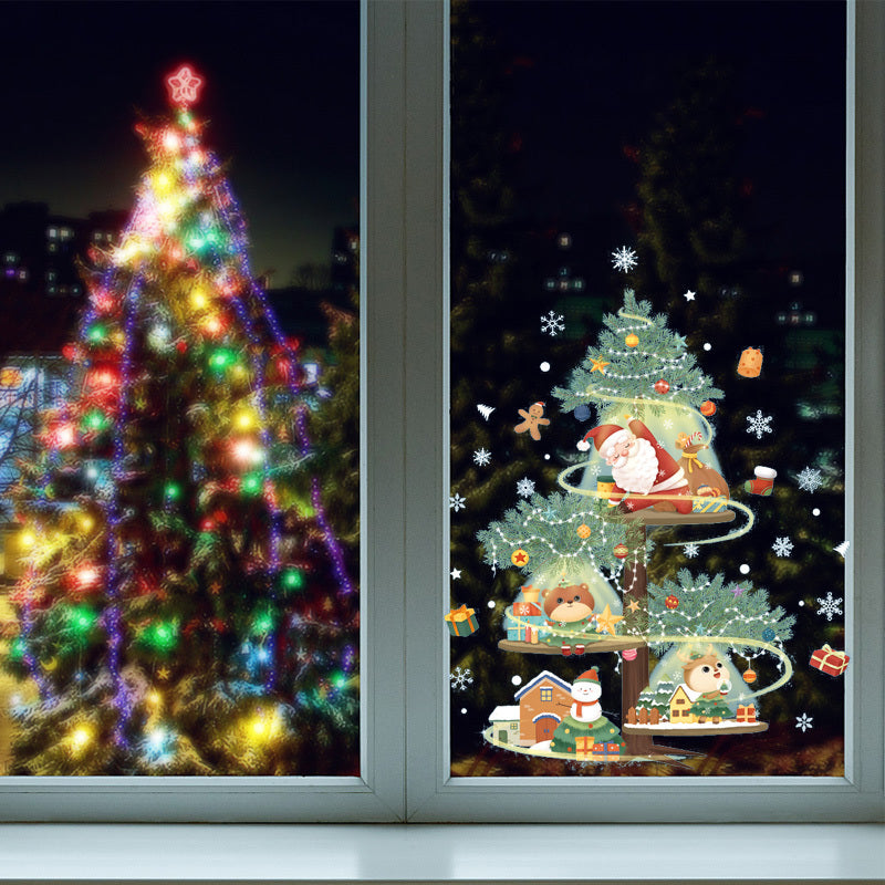 Christmas Decoration Stickers Snowman Wreath Xmas Year Door Wall Decor