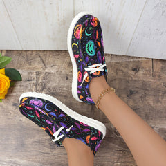 Colorful Pumpkin Pattern Boat Shoes Lace Up Slip on Flat Walking Shoes