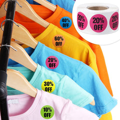 500pcs 10-60% Percent Sticker Roll, Adhesive Labels for Retail Store
