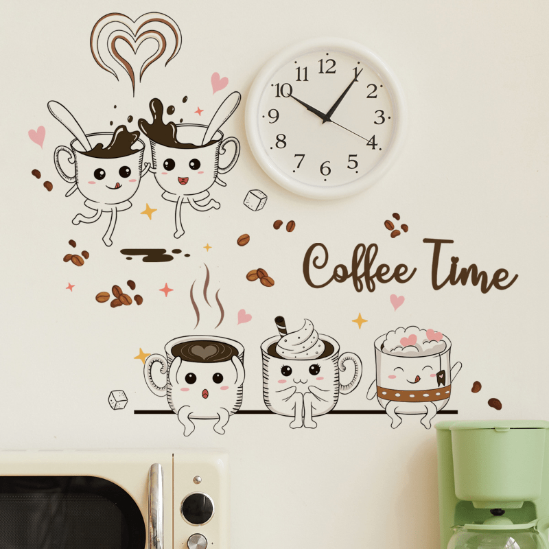 Coffee Cup Wall Sticker Coffee Time Decals for Coffee Shop Dinning Room Decor