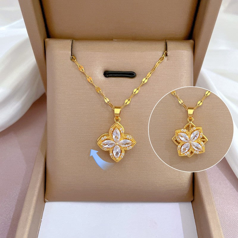 Girl's Fashionable Rotating Clover Necklace Titanium Steel Chain Wedding Gift