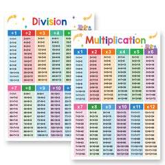 2 Pcs A3 Multiplication Division Math Chart Learning Poster