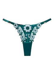 Floral Embroidery Mesh Thongs Colorblock Panties