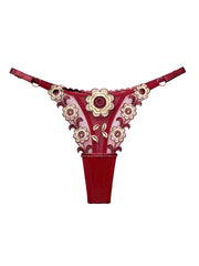 Floral Embroidery Mesh Thongs Colorblock Panties