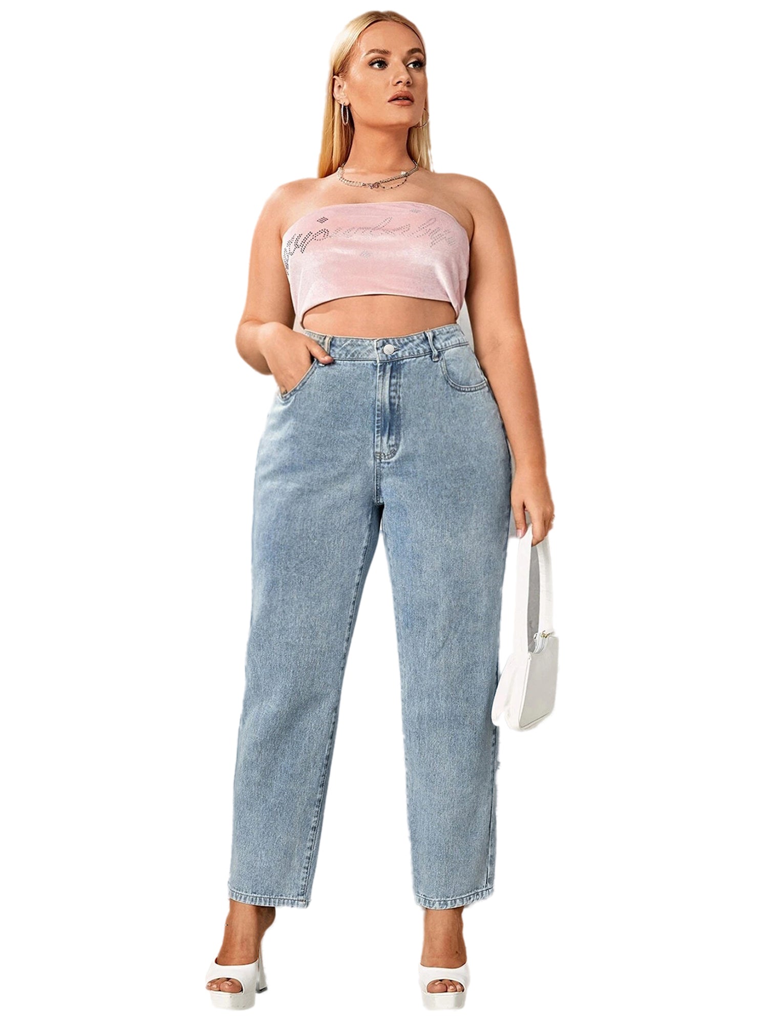 Women's Plus Solid High Rise Straight Leg Jeans