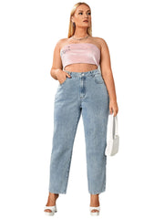 Women's Plus Solid High Rise Straight Leg Jeans