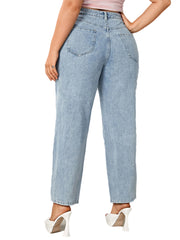 Women's Plus Solid High Rise Straight Leg Jeans