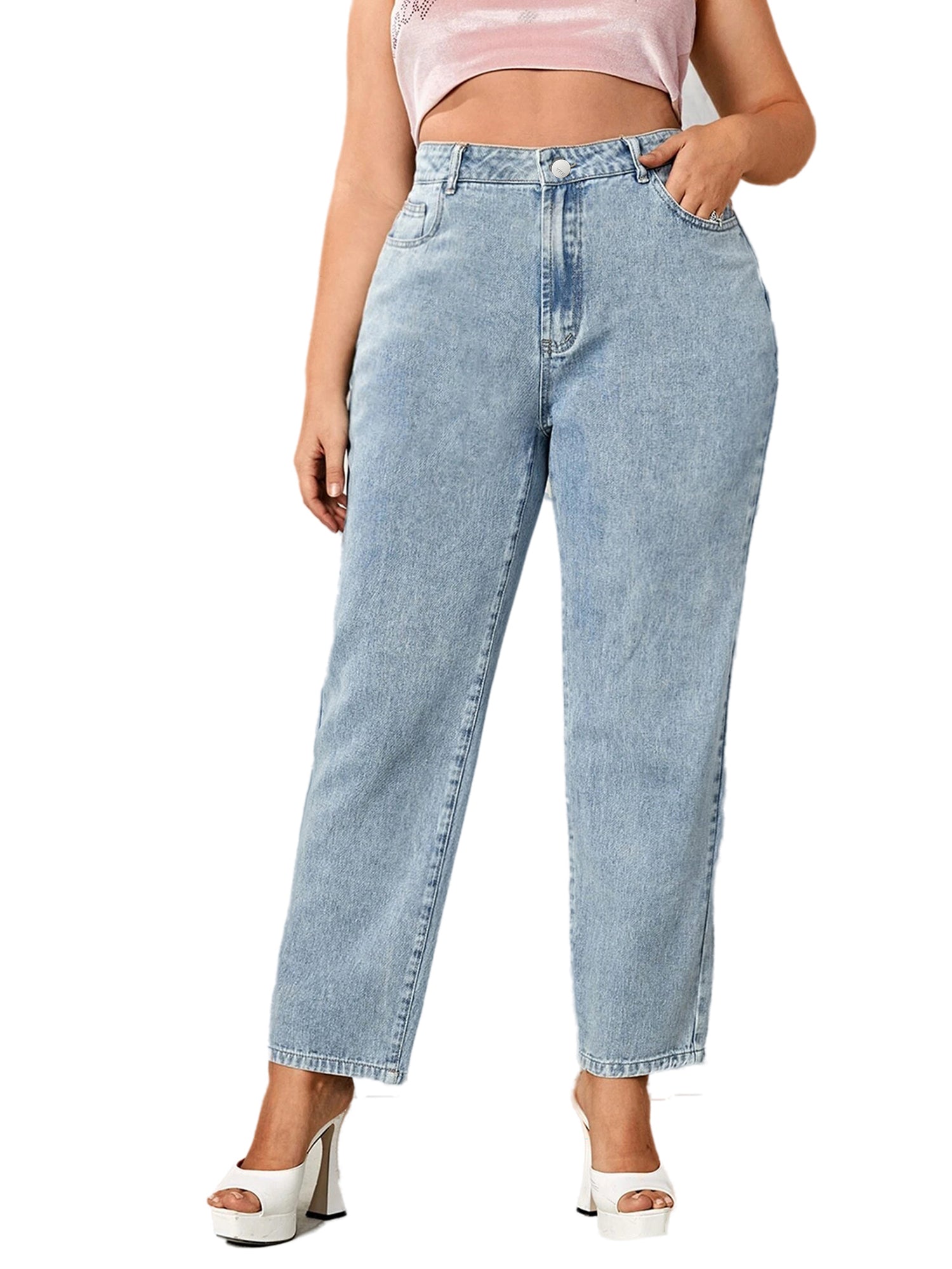 Women's Plus Solid High Rise Straight Leg Jeans