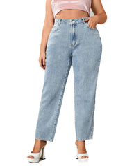 Women's Plus Solid High Rise Straight Leg Jeans