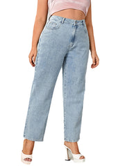 Women's Plus Solid High Rise Straight Leg Jeans