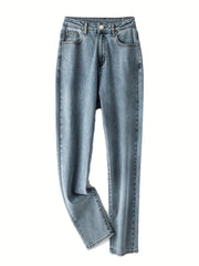 Women's Plus Solid High Rise Straight Leg Jeans