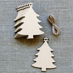 10pcs Natural Wooden Christmas Tree Small Pendant DIY Wood Crafts Christmas Snow