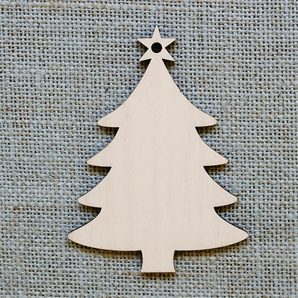 10pcs Natural Wooden Christmas Tree Small Pendant DIY Wood Crafts Christmas Snow