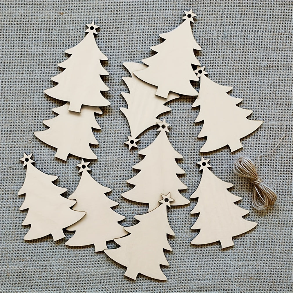 10pcs Natural Wooden Christmas Tree Small Pendant DIY Wood Crafts Christmas Snow