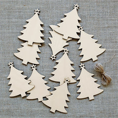 10pcs Natural Wooden Christmas Tree Small Pendant DIY Wood Crafts Christmas Snow