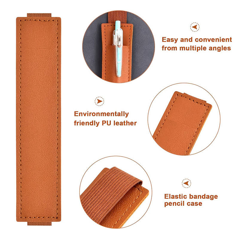 Stylish PU Leather Pen Holder with Elastic Band for Planners and Notebooks