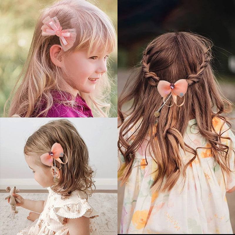 2pcs Kids Ribbon Bows Tassel Hair Clips Girls Colorful Hairpins