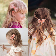 2pcs Kids Ribbon Bows Tassel Hair Clips Girls Colorful Hairpins