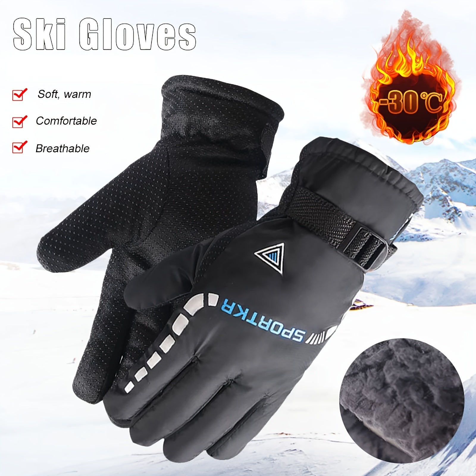 Winter Waterproof Non-slip Plus Velvet Warm Gloves For Outdoor Activities