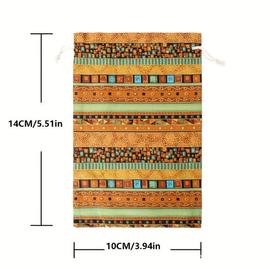2pcs Egyptian Pattern Linen Gift Bags Burlap Drawstring Storage Christmas