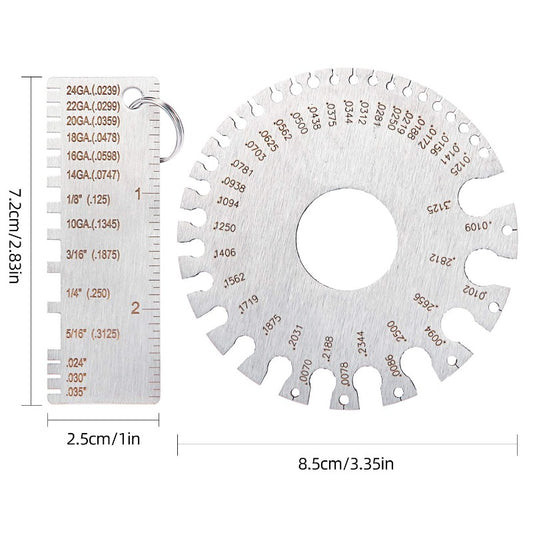 Stainless Steel Welding Gauge Dual Sided Round Wire Sheet Measurement Tool