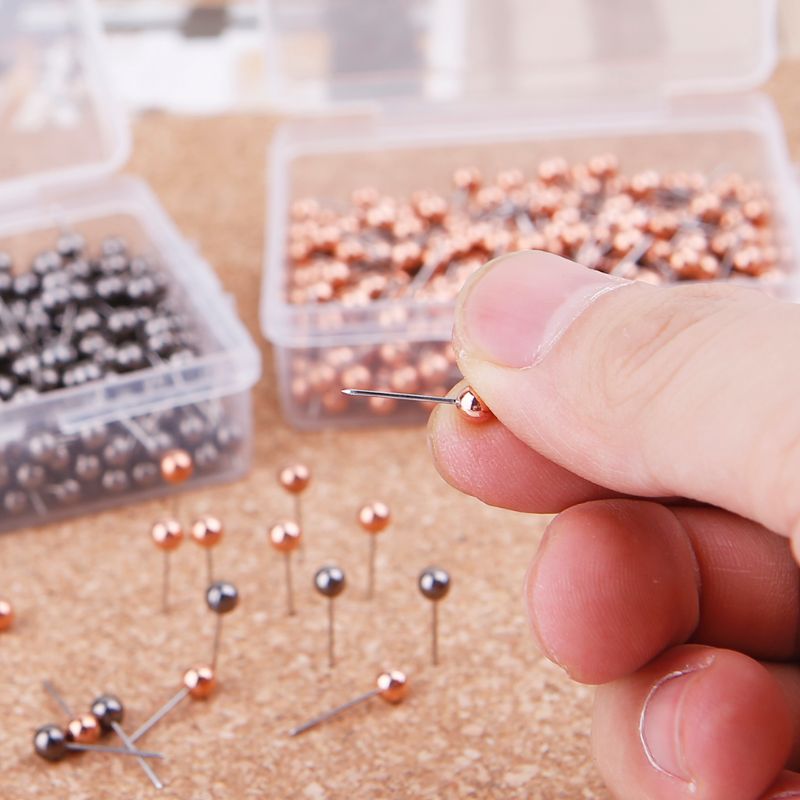 400pc Golden Silvery Map Tacks Push Pins w/ Round Plastic Head & Steel Point