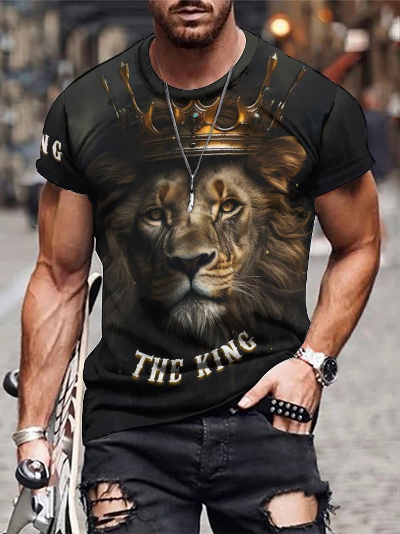 Men's Lion King Graphic Tee Slightly Stretch Breathable Shirt for Outdoor