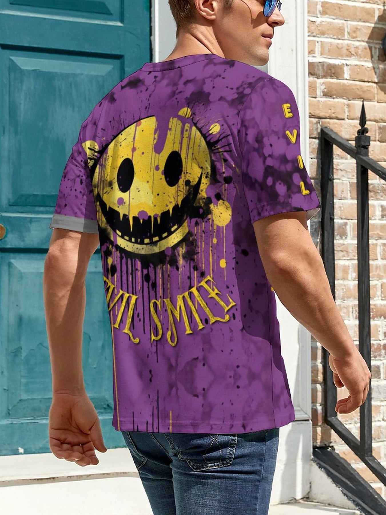 Men's 3D Graffiti Smile Graphic T shirt Casual Breathable Tee For Outdoor