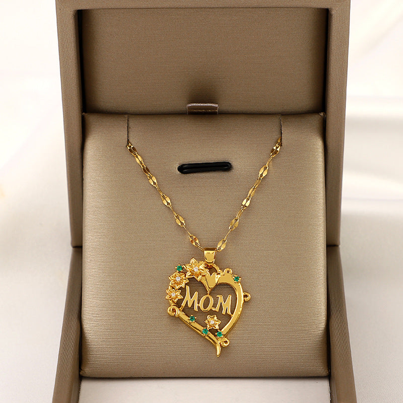 Copper Zircon Mother Love Flower Pendant Necklace for Girls