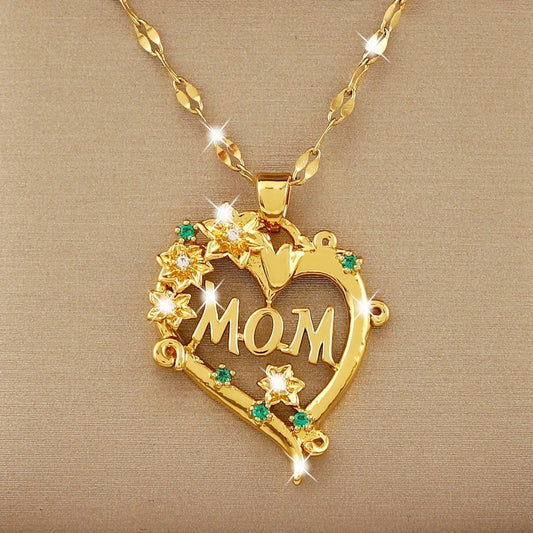 Copper Zircon Mother Love Flower Pendant Necklace for Girls