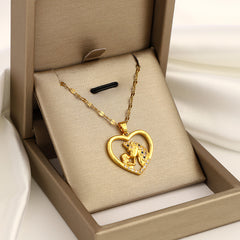 Girl's Unicorn & Girl Zircon Necklace Titanium Steel Chain Jewelry